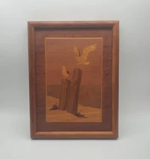 1980's Marquetry Wood Inlay Picture Framed Seagulls Sea Creative Woods Vintage