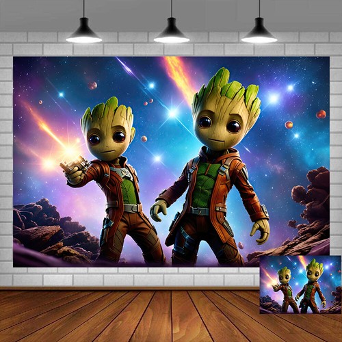 Baby Groot Party Supplies Birthday Backdrop Banner Cartoon Vinyl 5x3ft