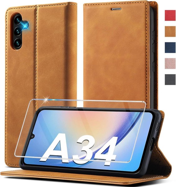 Ailicici Samsung Galaxy A34 5G HüLle Leder Flip Wallet SchutzhüLle Braun-image