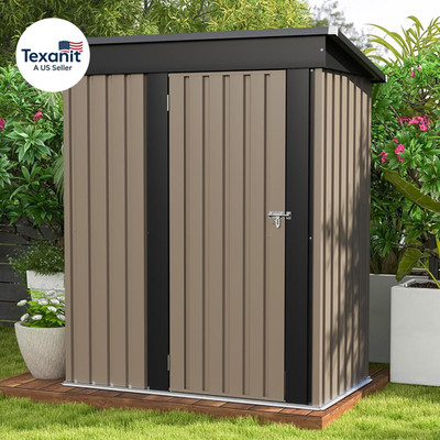 5X3 FT Outdoor Storage Shed, Tool Shed with Sloping Roof and Lockable Door, Meta