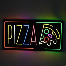 Letrero LED de pizza para negocios - Pantalla de pizza iluminada brillante de 35 x 17 pulgadas