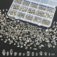 1500 Pcs Crystal Glass Beads for Jewelry Making – 12 Styles Bicone, Rondelle, Cu