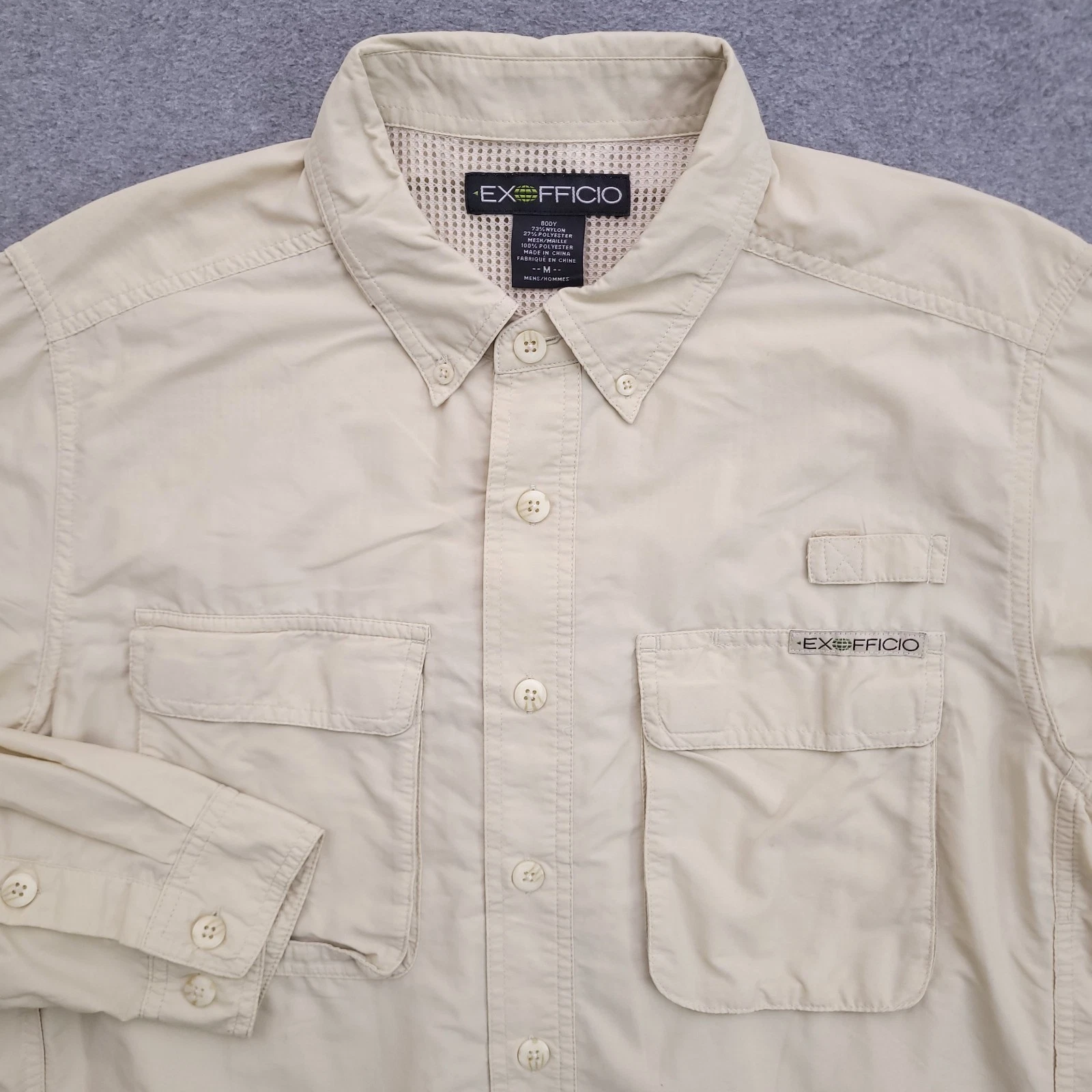 ExOfficio Shirt Mens Medium Vented Fishing Hiking Quick Dry Gorpcore Khaki