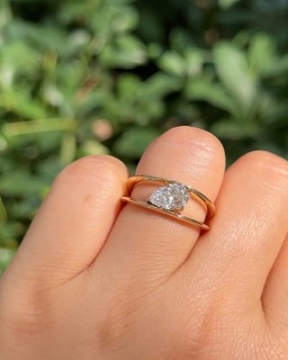 1.50 CTW Pear Cut Moissanite Ring Solitaire Engagement Ring in 925 Yellow Plated