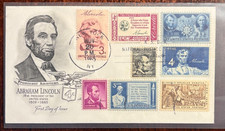 #1282 Lincoln 4 cent FDC with 7 other Lincoln stamps