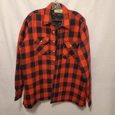 Vtg 70s Sears Quilted Flannel Shirt Shacket Jacket Mens XL/XT Tall Red Black