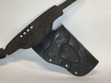 Vintage Larami Sheriff Toy Plastic Gun Holster Belt Black Western Bullet Cap K3