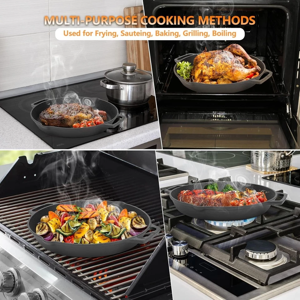 Onlyfire Gusseisenpfanne 35cm - 2 Griffe, 2 Ausgießer, für Grill, Backofen. - Bild 3 von 4