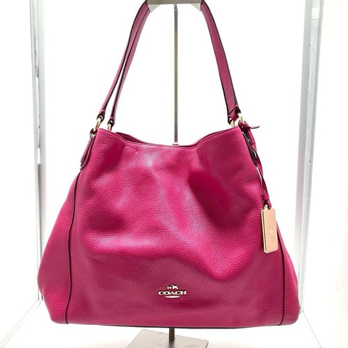 Coach 36464 Edie 31 Shoulder Tote Bag Cerise Pink Pebbled Leather Turn Lock Good