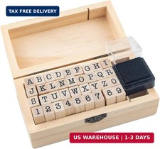 36 Pcs Small Wooden Rubber Stamps, Wooden Box Multipurpose Number Alphabet Lette