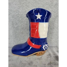 Ceramic Cowboy Boot Utensil Holder American Flag Texas Patriotic Decor