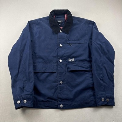 HUF Remington Jacket Chore Coat Mens Medium Blue Lined Corduroy Collar Skater