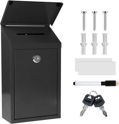 Metal Suggestion Box Donation Box with Slot Drop Box with Lock and Key Collectio