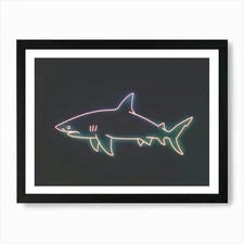 Neon Blacktip Reef Shark 3 Art Prin Framed Wall Art Poster Canvas Print Picture