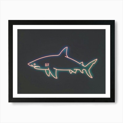 Neon Schwarzspitze Riffhai 3 Kunstdruck gerahmtes Wandbild Poster Leinwanddruck Bild