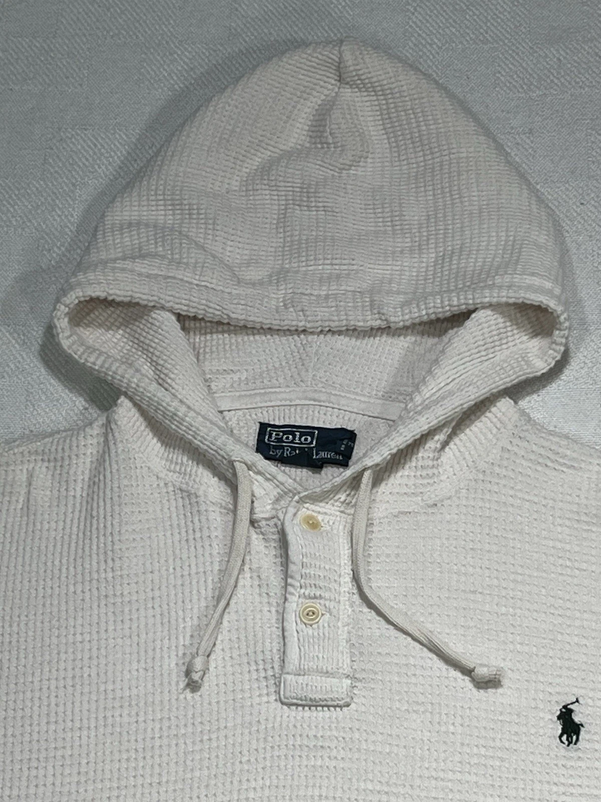 OFF WHITE Polo Ralph Lauren felpa con cappuccio donna media panna Henley waffle maglia maglione termico