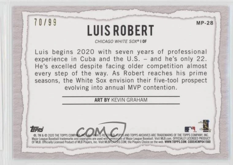 2020 Topps Gallery Modern Artists Blue /99 Luis Robert #MP-28 Rookie RC - Image 2 of 2