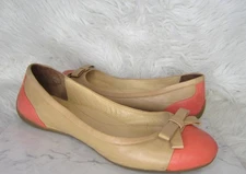 Ivanka Trump Tan & Coral Pink Cap Toe Bow Front Monroe 2 Ballet Flats Size 9.5 M