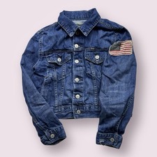 Vintage Kids Polo Ralph Lauren Denim Jean Jacket 90s Type 3 Sz M 10-12 USA Flag