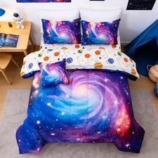 Galaxy Space Comforter Set - 6 Pieces Twin Bedding for Kids, Nebula Planets De