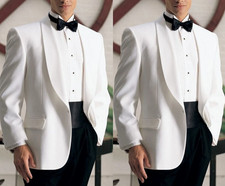 Classic Groom Mens Suits Wedding Tuxedo Shawl Lapel Bestman Bespoke Party White