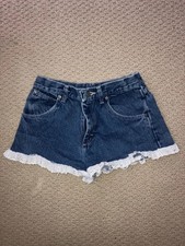 Vintage Wrangler Women's Blue Denim Cut Off Shorts Lace Trim