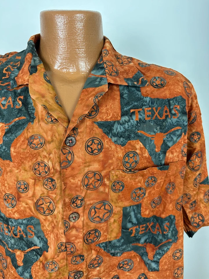 Texas Longhorns Shirt Men XL Moon Dog Austin Football Handmade Batik Hawaiian - Image 3 of 4