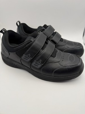Ortho Feet 653 Black Leather White Stitch Hook & Loop Low Men s Sneakers Size 12