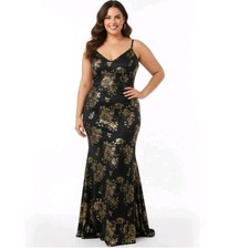 Fashion Nova Maxi Dress 3X Black Gold Metallic Floral Cocktail Evening Event NEW
