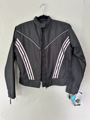 NEW Fitted Moto Jacket Pink & Reflective Stripes Removable Lining Sz M - Picture 6 of 8