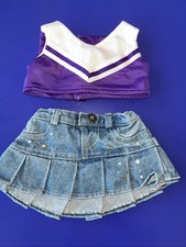 Build a Bear Vintage Girl Outfit Denim Sequin Skirt Purple White Shirt