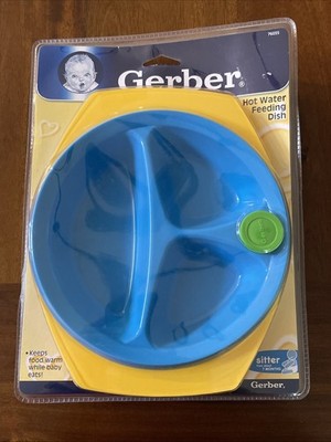 Vintage Gerber Hot Water Feeding Dish Plate Blue Yellow Green 2004