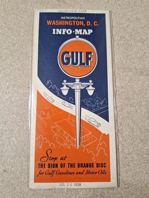 Map - Vintage 1939 Metropolitan Washington, D.C. Info Map Gulf Gasoline