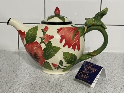BLUE SKY CLAYWORKS I-TÜPFELCHEN J McCALL WEISSER HIBISKUS KOLIBRI TEEKANNE