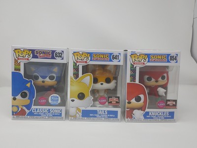 funko flocked set Sonic 632, Knuckles 854, Tails 641, target and shop exclusives