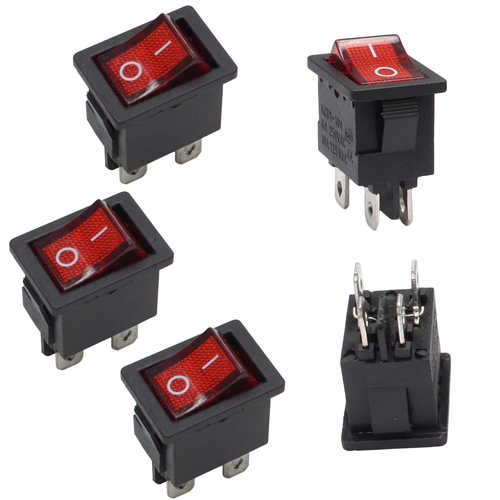 5 Pack Red LED Lighted DPST 4 Pin Mini Rocker Switch 2 Position ON OFF ...