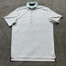 Greyson Golf Polo Shirt Mens Size Medium White Blue Purple Stripes Striped