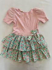 Vintage Little Lucy Girls Size 5 Pink Dress 1980's Shoulder Pads Floral