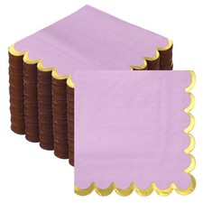 200 Pcs Scalloped Cocktail Napkins with Gold Foil(5 x 5 Inch, Purple)