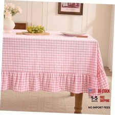 Gingham Ruffled Tablecloth - Rectangular - 60" x 84" - Pink Plaid