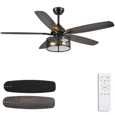 Farmhouse Ceiling Fan with Light and Remote,56" Black Industrial Caged Flush ...