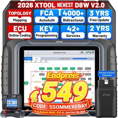 XTOOL D8W Drahtloser Auto-Diagnosescanner Topologiekarte ECU-Codierung 42+Reset