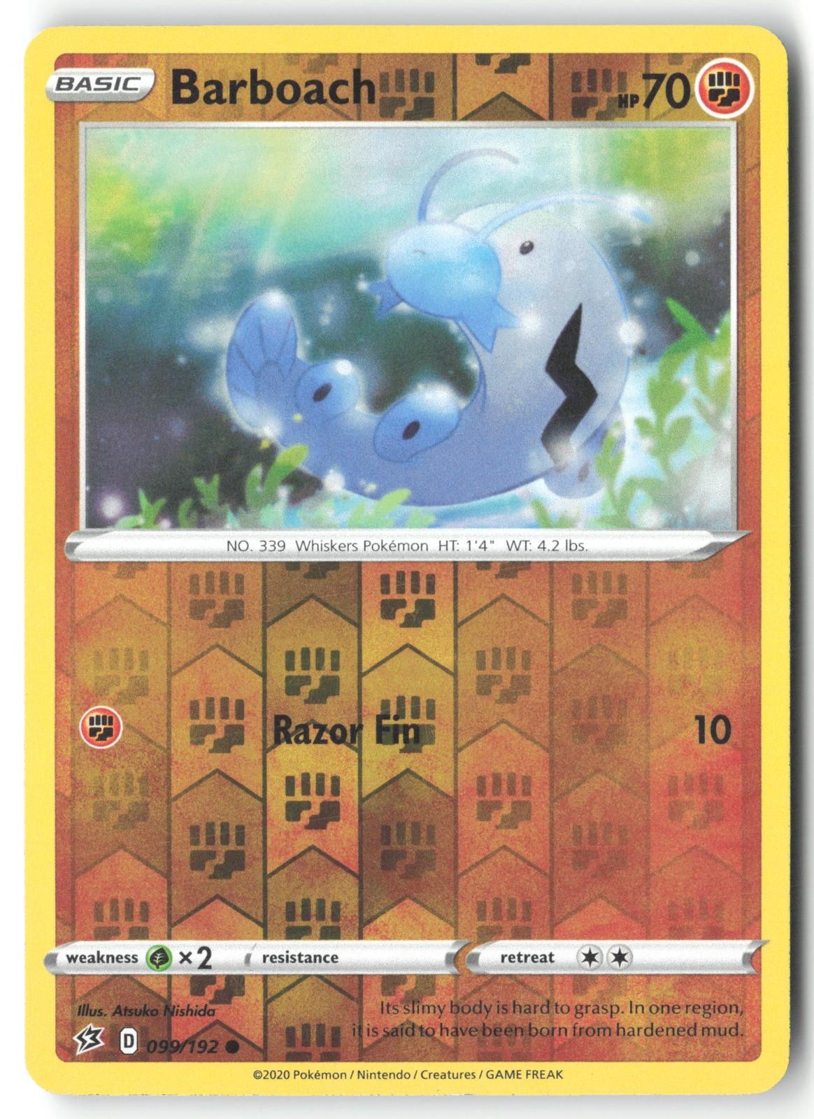 Barboach 099/192 Common Rebel Clash Pokemon Reverse Holo Lightly Played