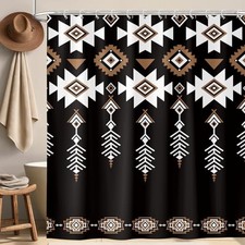 Western Aztec Shower Curtain, Vintage Abstract 72"W x 72"L Pack of 1 Black