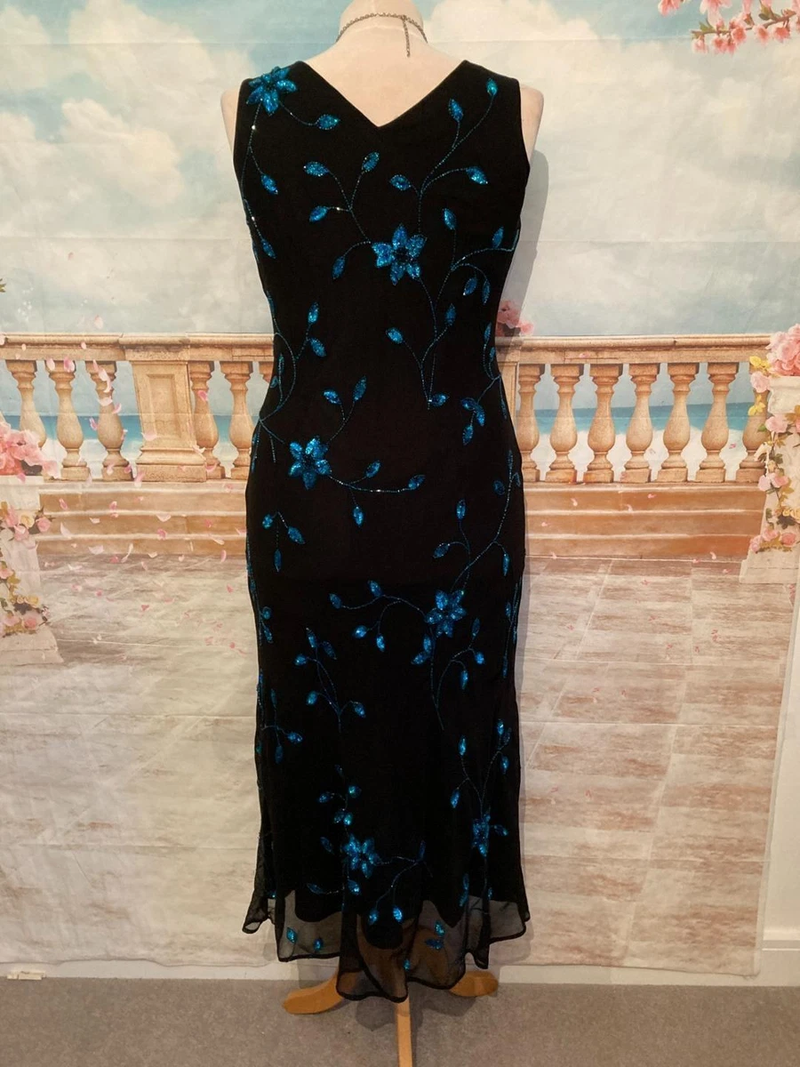 Evening Dress 14 Black Beaded Sequin Jacques Vert Ballgown Midi