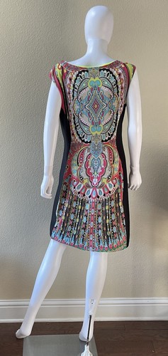 Sandra Darren Sheath Dress Ponte Stretch Lined Colorful Paisley & Black Sz 14 - Picture 2 of 6
