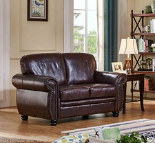 Burgundy Traditional Leather 2 Seater Sofa Suite - HIGHBURY.