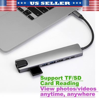 8-in-1 USB-C Hub Adapter Type-C SD TF PD Hub 4K HDMI For PC MacBook Pro/Air