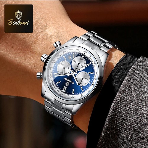 Reloj de cuarzo de lujo para hombre de acero inoxidable impermeable cronógrafo esfera luminosa - Imagen 6 de 10