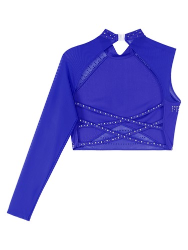 Women Crop Top Dance T-shirt Athletic Tops Lyrical Blouse Rhinestones Dancewear - Picture 47 of 68